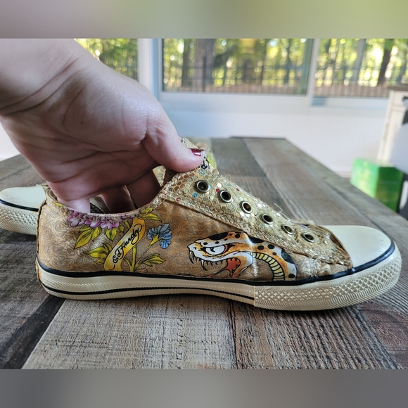 Ed Hardy Colorful Slip-On Sneakers with Gold Accents, Women's 8 - Picture 5 of 10